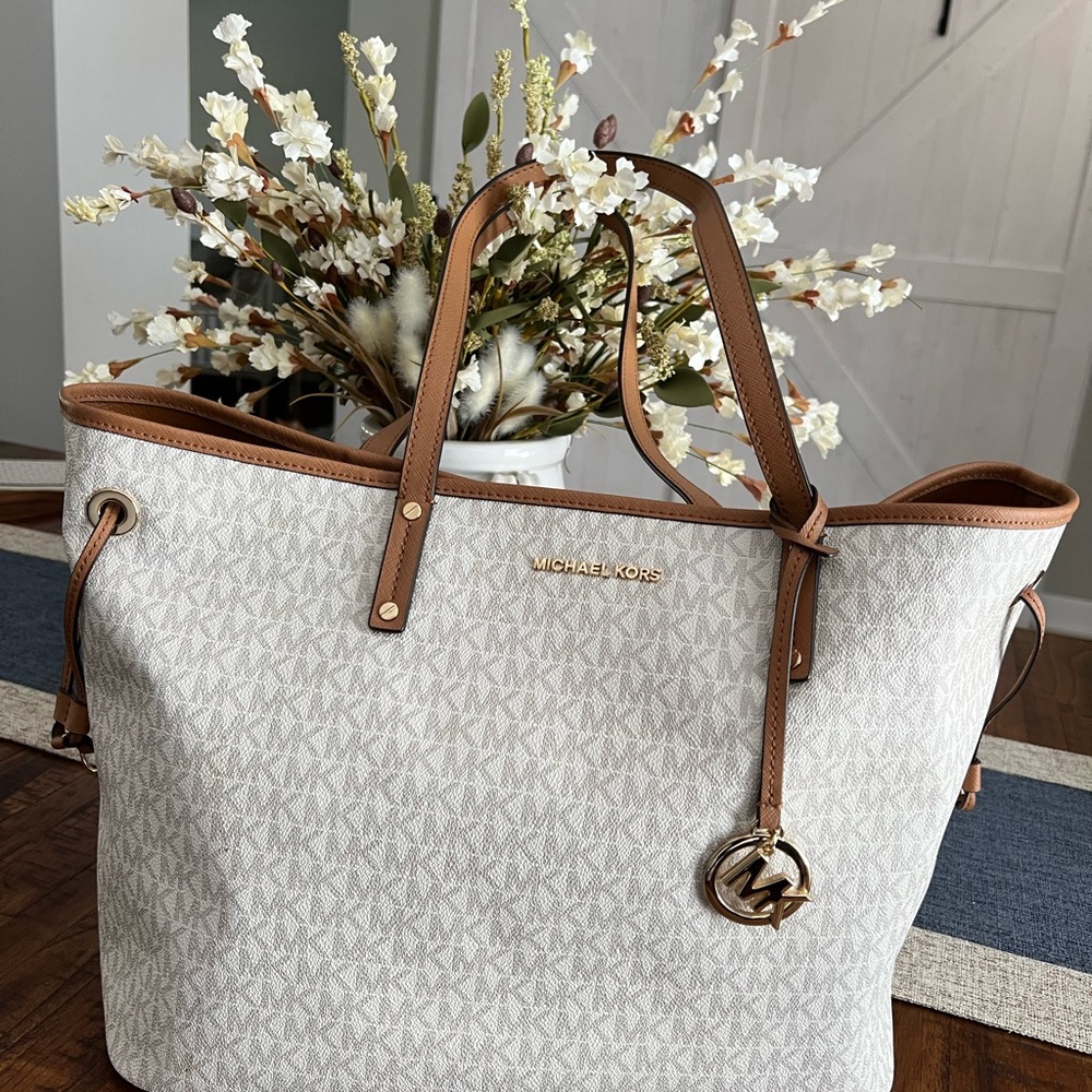 Michael Kors Cream and Tan Signature Tote